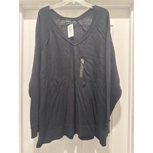 Torrid 4X Cotton Blend Long Sleeve V-Neck Raglan Deep Black Pullover Sweatshirt